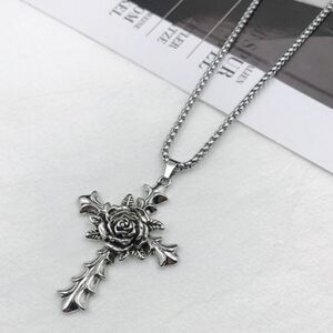 Brand New Cross With Rose Silver Necklace